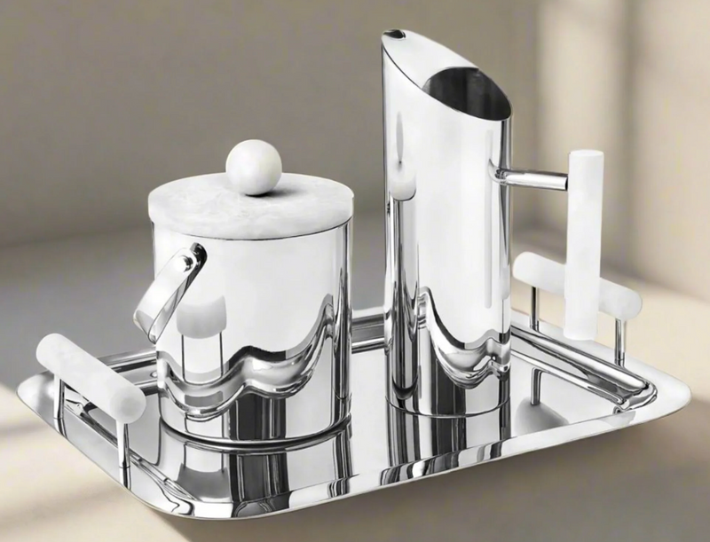 Azure Matte White Resin & Stainless Steel Tray