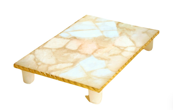 White Quartz Gold Edge Raised Challah Board