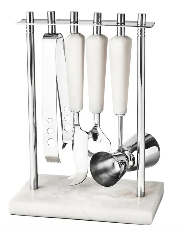 Azure Matte White Resin & Stainless Steel 5 Piece Bar Tool Set