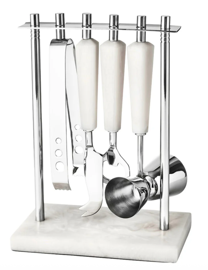 Azure Matte White Resin & Stainless Steel 5 Piece Bar Tool Set
