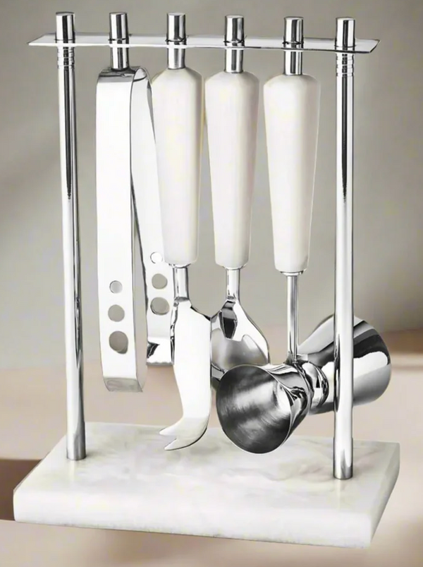 Azure Matte White Resin & Stainless Steel 5 Piece Bar Tool Set