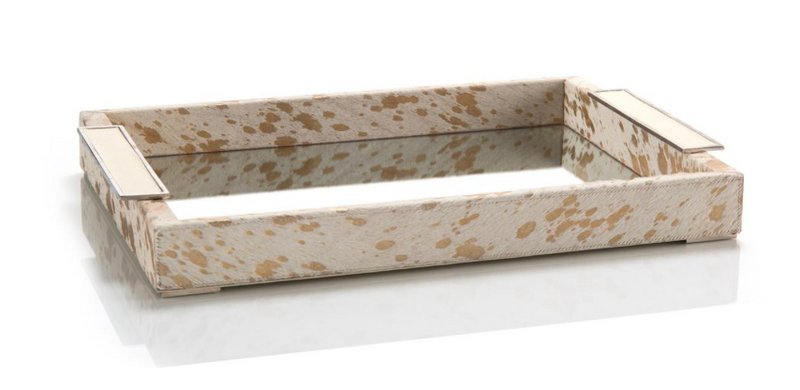 CREAM AND GOLD HIDE MIRROR TRAY