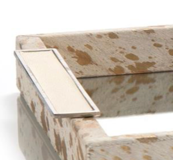 CREAM AND GOLD HIDE MIRROR TRAY