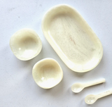 Small Serving Tray with 2 Bowls & Spoons - White