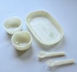 Small Serving Tray with 2 Bowls & Spoons - White