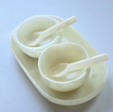 Small Serving Tray with 2 Bowls & Spoons - White