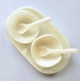 Small Serving Tray with 2 Bowls & Spoons - White