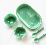 Small Serving Tray with 2 Bowls & Spoons - Teal