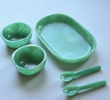 Small Serving Tray with 2 Bowls & Spoons - Teal