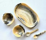 Small Serving Tray with 2 Bowls & Spoons - Marble Brown