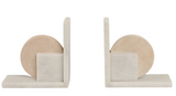 6" Geometric Travertine & Marble Bookends
