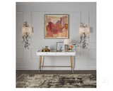 Allure Vanity Desk – White Lacquer with Gold Metal Base, 54"