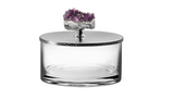 Small Stainless Stell Round Jar W/ Amethyst Stone