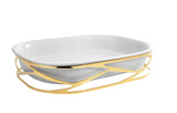 Trama 24K Gold Plated Serving Dish Holder w/ Porcelain 3L