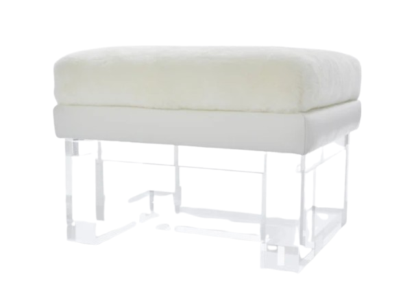 Leather, Shearling, Lucite Ottoman