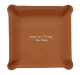 Tan Leather Valet Tray - "Important Things Go Here"