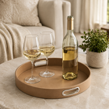 Round Design Tray with Chrome Handles Opso Taupe