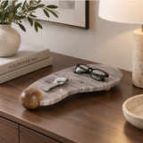 Curvy Marble Tray On Wood
