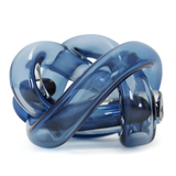 Blue glass sculpture on a white background