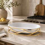 Trama 24K Gold Plated Serving Dish Holder w/ Porcelain 3L