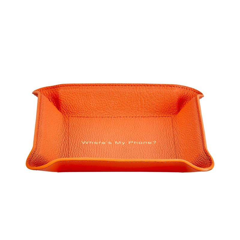 "Where's My Phone" Leather Valet Tray - Orange Goatskin