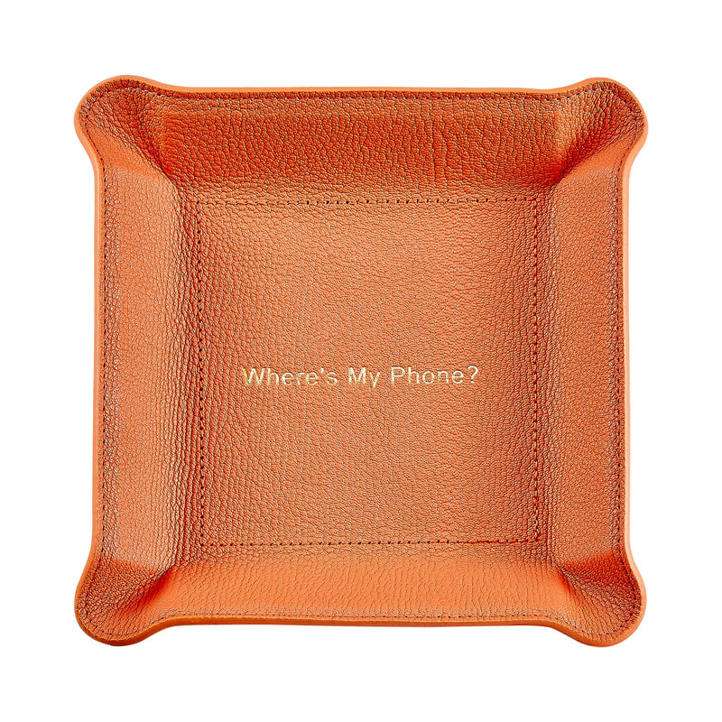 "Where's My Phone" Leather Valet Tray - Orange Goatskin