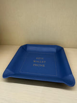 Blue Leather Valet Tray - "Keys Wallet Phone"