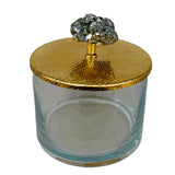 Small  Gold Plated Round Jar w/ Pyrite Stone