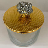 Small  Gold Plated Round Jar w/ Pyrite Stone