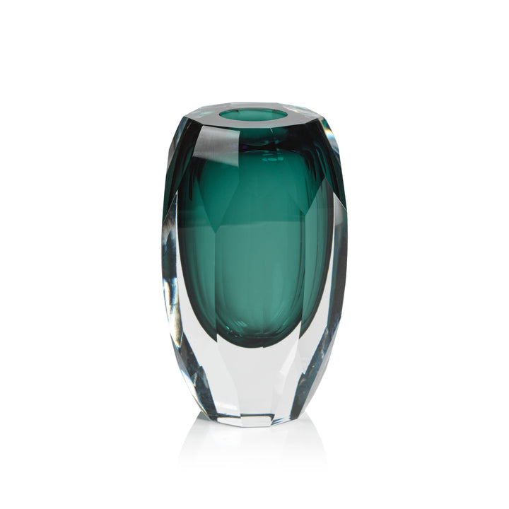 Emerald Cut Glass Vase - Medium