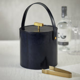 Leather Ice Bucket w/ Gold Metal Ice Tong