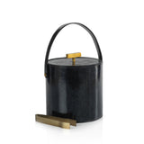 Leather Ice Bucket w/ Gold Metal Ice Tong