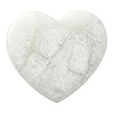 A heart-shaped white stone or resin coaster with a natural marble-like veined pattern, shown on a plain white background.