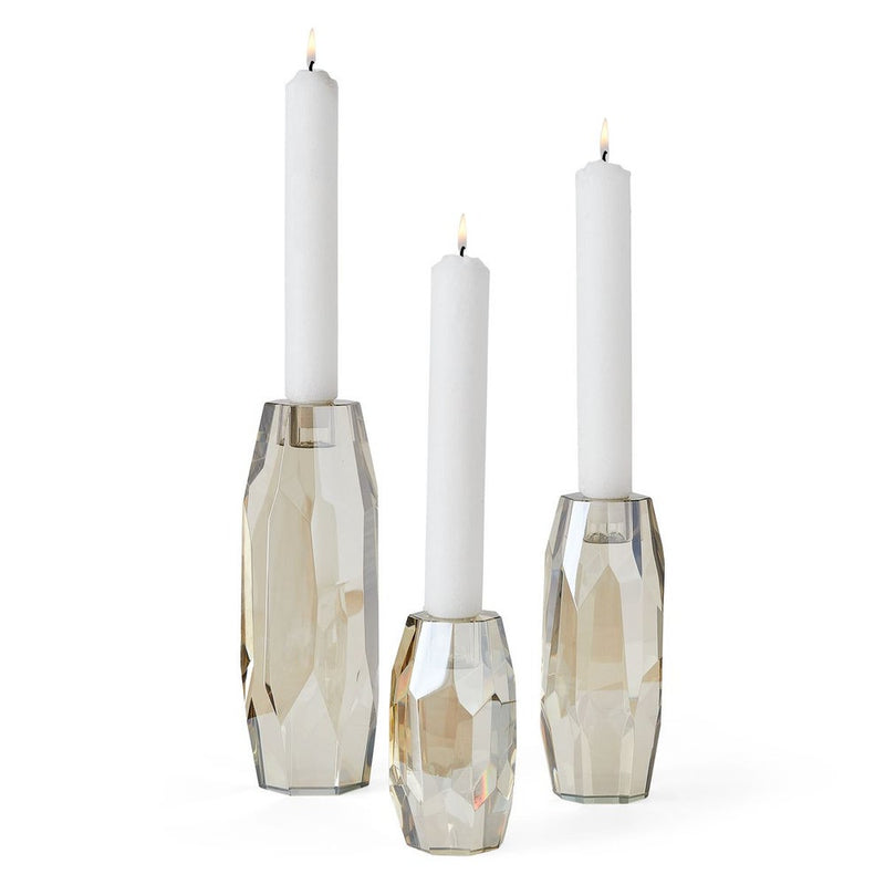 MULTIFACETED TAPER CANDLEHOLDERS CRYSTAL S/3**