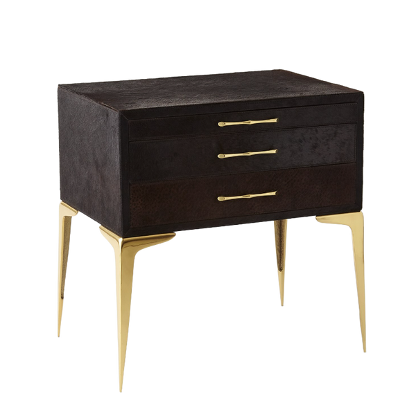 Stiletto Bedside Table-Black Hair-on-Hide