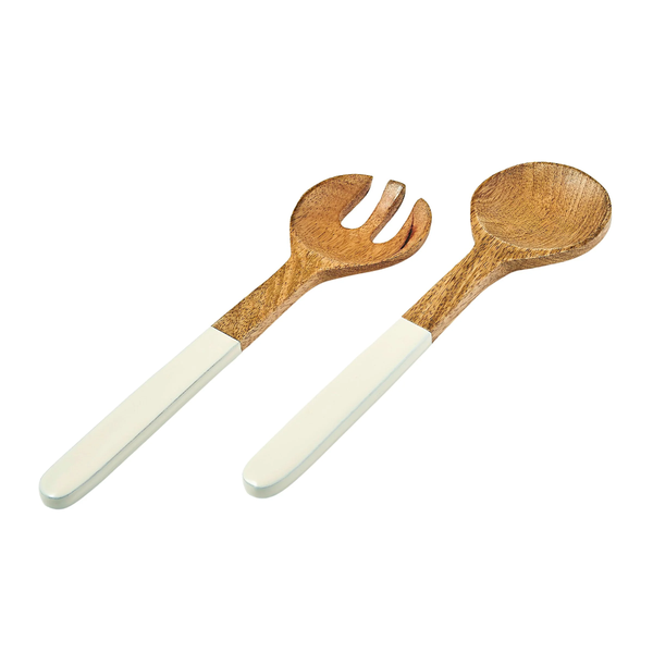 Huck Wood & Enamel Salad Server Set
