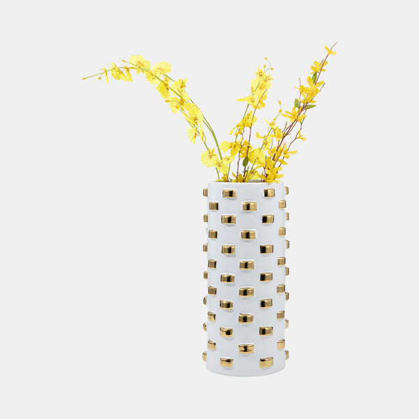 Cylinder Vase, White/gold