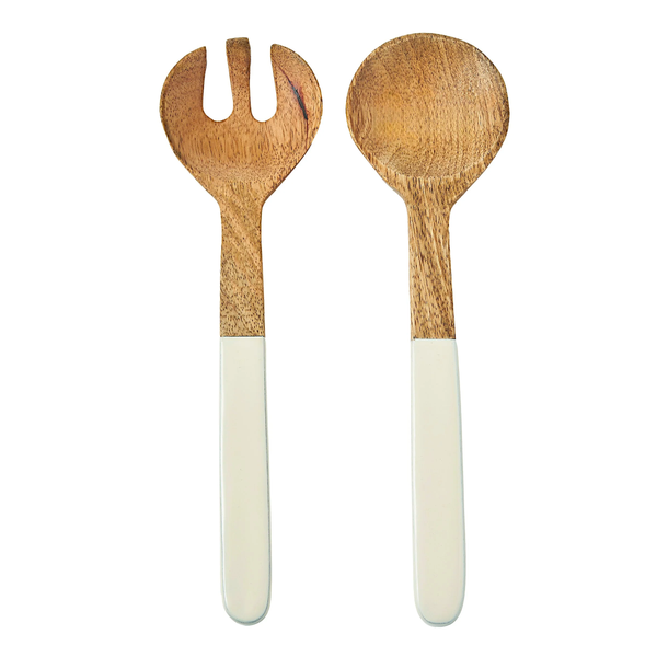 Huck Wood & Enamel Salad Server Set