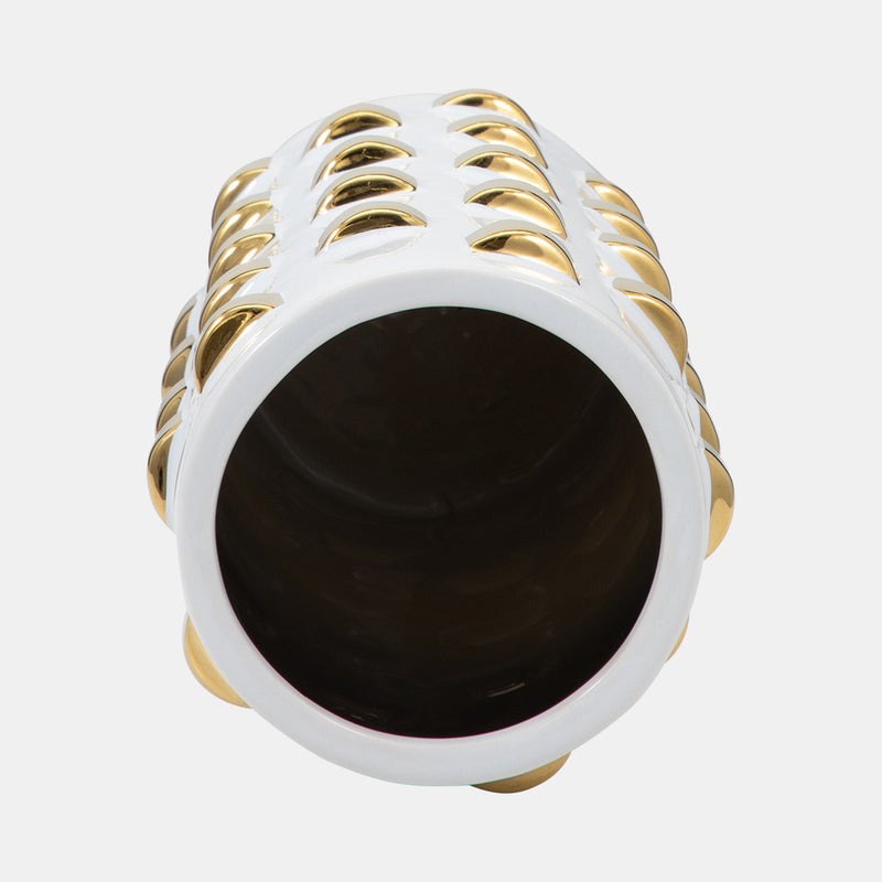 Cylinder Vase, White/gold