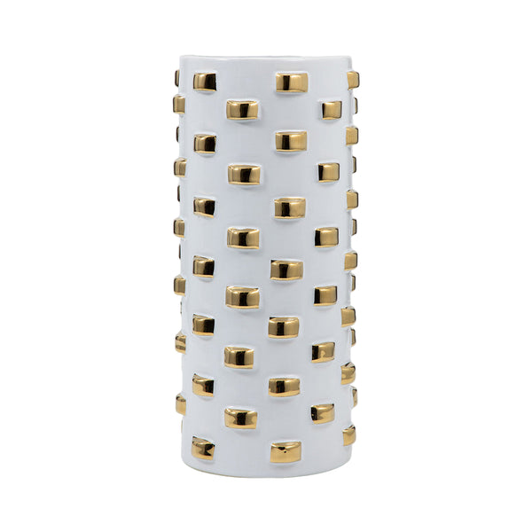 Cylinder Vase, White/gold