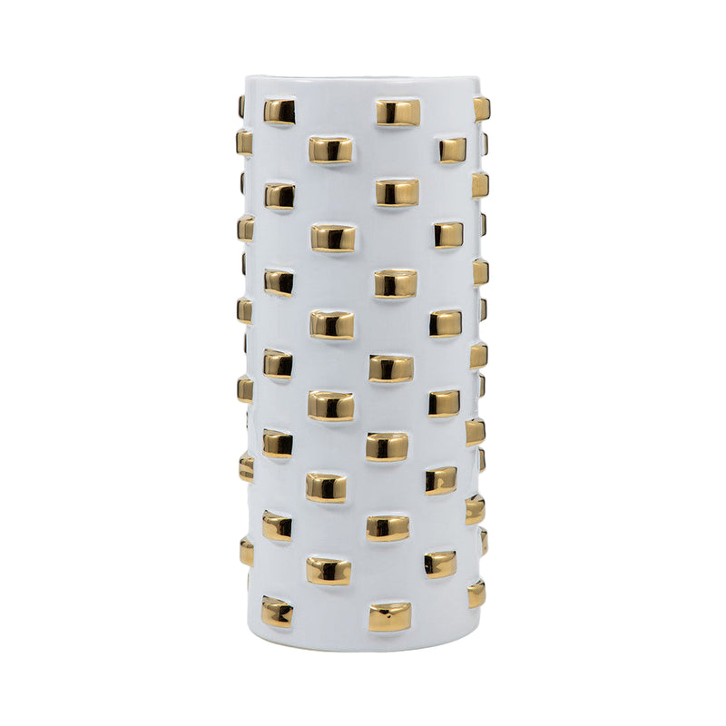 Cylinder Vase, White/gold