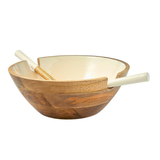 Huck Wood & Enamel Salad Bowl with Servers