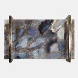 Blue Agate Tray With Gold Handles