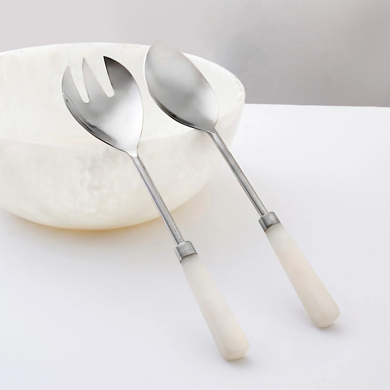 Azure Matte White Resin Salad Server Set