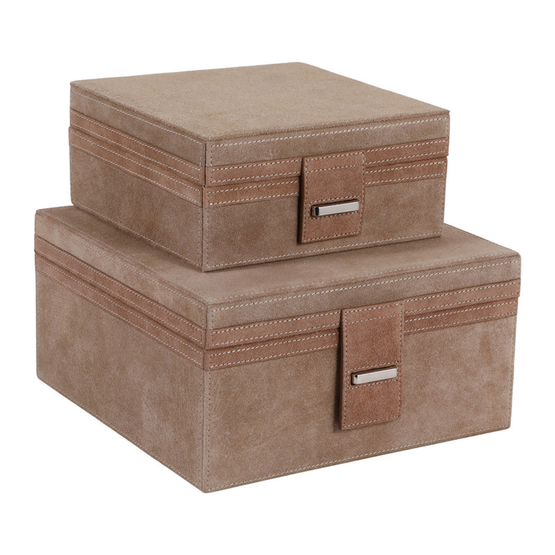 Buckled Tan Suede Boxes – Level