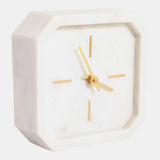 6x6" Marble Octagon Clock, White/Gold
