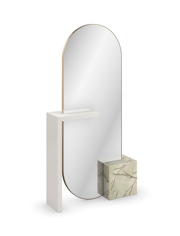 Wood Shelf and Marble Cube Mirror