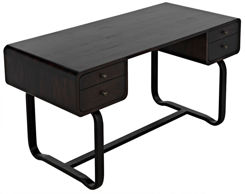 Voltes Desk, Ebony Walnut with Black Steel