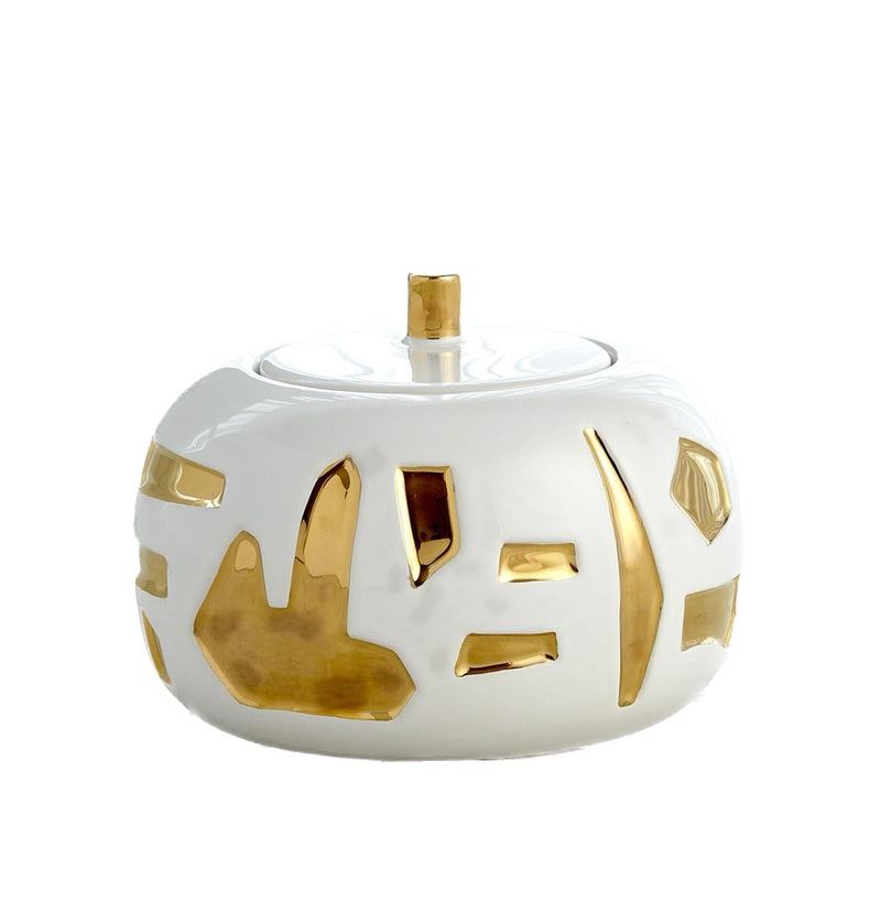 Abstract Jar-White & Gold-Sm