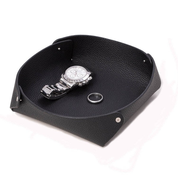 Leather Catchall Valet Tray in Black